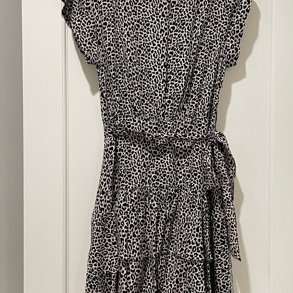 Rebecca Taylor Silk Leopard Print Ruffle Dress in dark Navy Blue